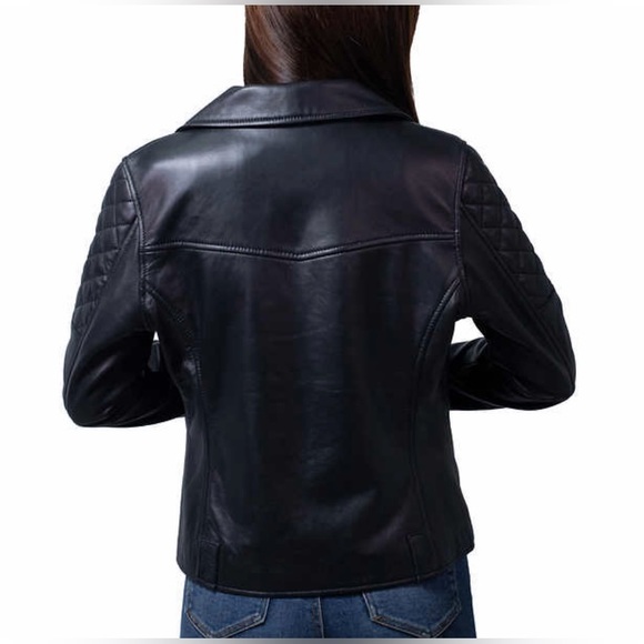 Frye women's Leather BIKER  jacket in Black - Picture 10 of 13